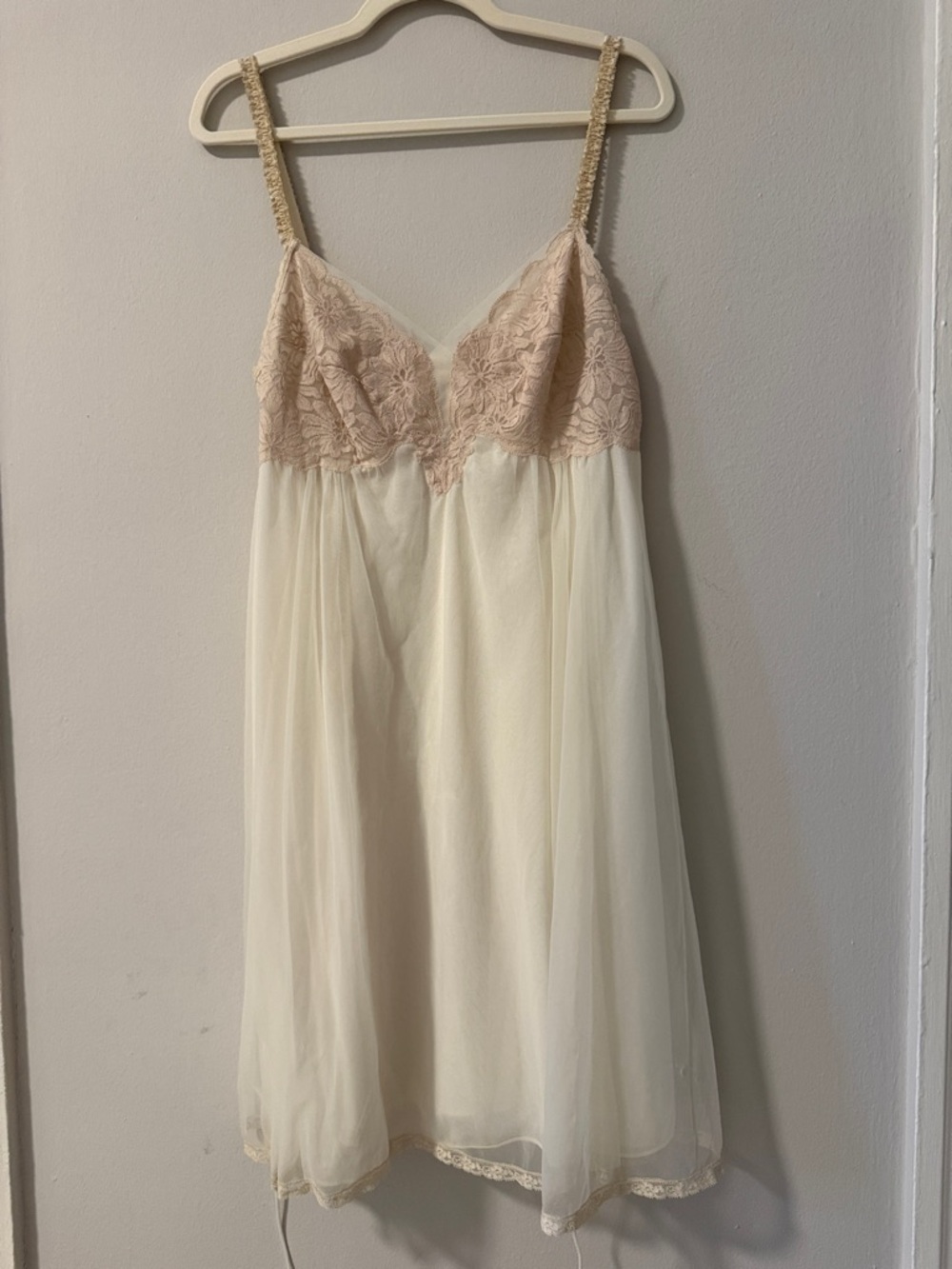 Vintage Sheer Lace Babydoll Chemise - Cream & Blush